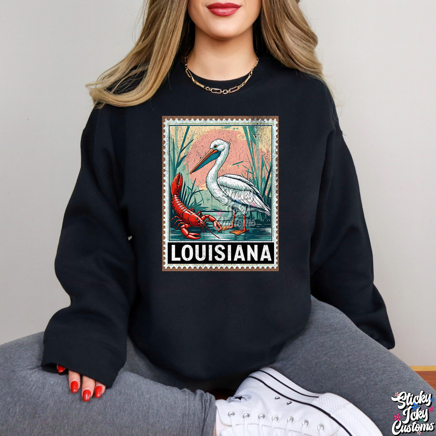 LOUISIANA CRAWFISH & PELICAN STAMP