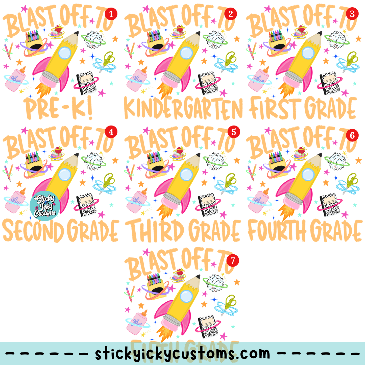 BLAST OFF TO (PINK) DESIGNS 1-7