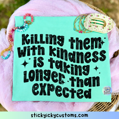 KILLING THEM WITH KINDNESS IS TAKING LONGER THAN EXPECTED
