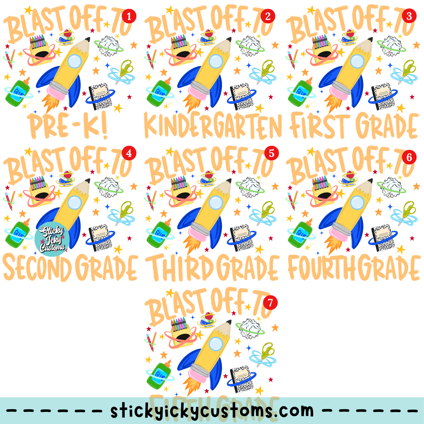 BLAST OFF TO (BLUE) DESIGNS 1-7
