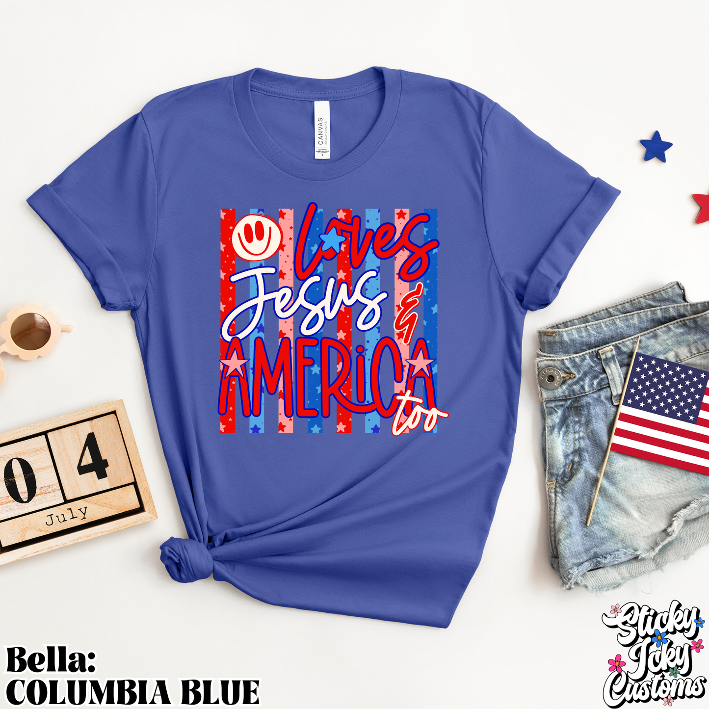 LOVES JESUS AND AMERICA TOO STRIPES